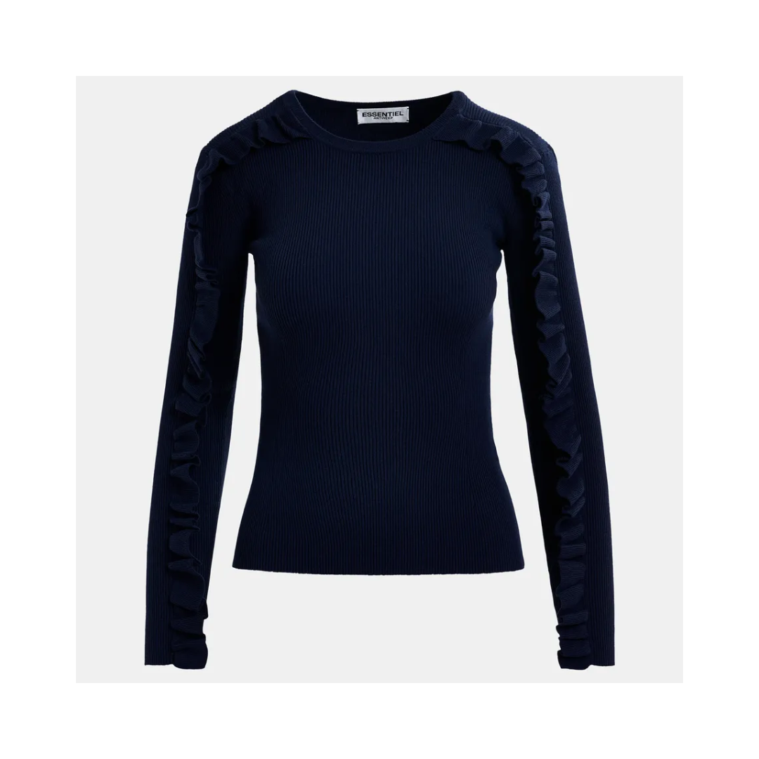 ESSENTIEL Hilly pullover with frills Dark Sapphire